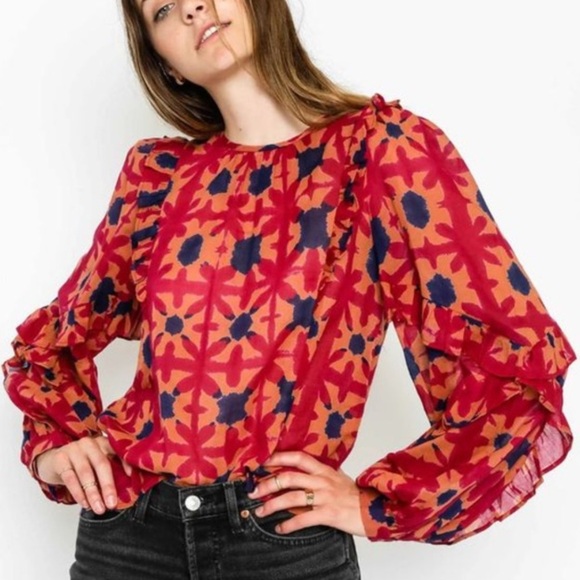 Banjanan Margot Shibori Clamp Dye Geometric Print Blouse - Picture 1 of 16